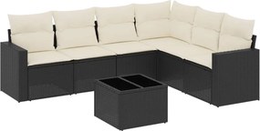 vidaXL 7 részes fekete polyrattan kerti ülőgarnitúra párnával