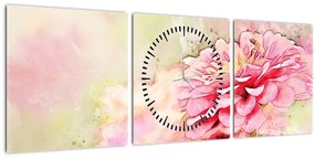 Kép - rózsaszín virág, akvarell (órával) (90x30 cm)