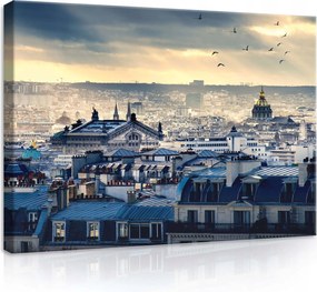 Vászonkép 70x50 Városi panoráma városkép tetők felhők madarak tér