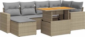 vidaXL 7 részes bézs polyrattan kerti ülőgarnitúra párnákkal