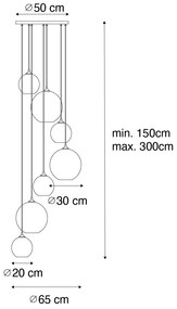 Art Deco lógólámpa sárgarézzel és kék üveggel kerek 7 lámpás - Sandra