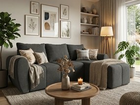 L alakú, kétoldalas kihúzható ülőgarnitúra SEVIO 246x145 cm, sötétszürke + 2 párnácska INGYEN