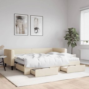 krémszínű kihúzható szövetheverő fiókokkal 80 x 200 cm