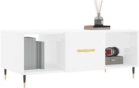 Magasfényű fehér szerelt fa dohányzóasztal 102 x 50 x 40 cm