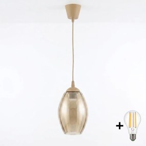 Brilagi - LED függőlámpa zsinóron R GLASS 1xE27/60W/230V átm. 17 cm bézs/füstbézs