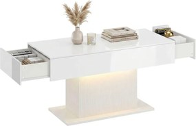 HOMCOM Dohányzóasztal tárolóval, LED magasfényű, modern, 2 fiókkal és távirányítóval, fehér