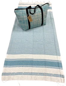 Stílusos strandtáska készlet + törölközők HAMAM 75 x 150 cm, türkiz