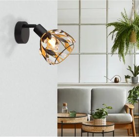 Globo 15759-1 Fali spotlámpa, fém fekete matt, fém arany színű, fekete patinázott, tiszta akril kristályok, SzxM: 120x160mm, Mélység: 210mm, 1x E14 25W 230V izzó nélkül