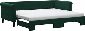 vidaXL sötétzöld kihúzható bársony heverő matraccal 90 x 200 cm