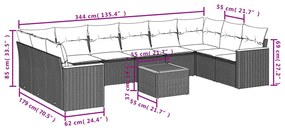 11 részes fekete polyrattan kerti ülőgarnitúra párnákkal