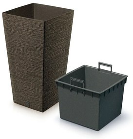 FURU SQUARE ECO WOOD virágtartó 39, 5 cm, sötétbarna, betéttel, L