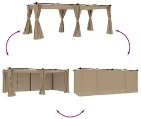tópszínű acél pavilon függönyökkel 6 x 3 m