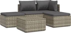 vidaXL 5 részes szürke polyrattan kerti ülőgarnitúra párnákkal