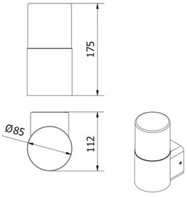 Lámpa Kerti lámpatest CORTA-AU,E27,MAX.25W,IP44,AC220-240V,50-60Hz, falra szerelhető, grafit