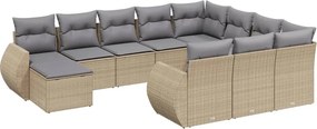vidaXL 11 részes bézs polyrattan kerti ülőgarnitúra párnákkal