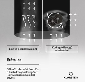 Klarstein Beretta Premium Smart, sziget páraelszívó, 544 m³/h, alkalmazás, elszívás/légkeringetés, LED, aktívszenes szűrő