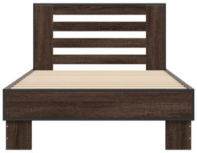barna tölgyszínű szerelt fa és fém ágykeret 90 x 200 cm