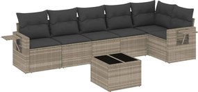 vidaXL 7 részes világosszürke polyrattan kerti ülőgarnitúra párnákkal