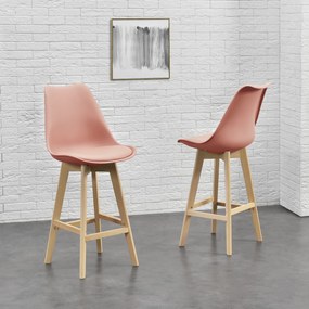 [en.casa] Bárszék 2 db-os szettben bükkfa lábakkal műbőr kárpitozott ülőfelülettel 105 cm magas rózsaszín