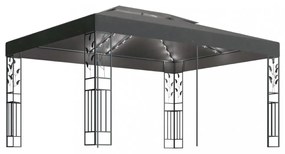 antracitszürke dupla tetős pavilon LED fényfüzérrel 3 x 4 m