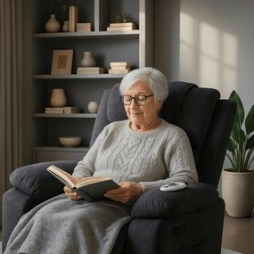 Elektromosan Vezérelhető Masszázsfunkciós Relaxfotel Fekete Színben, Felállást Segítő Funkcióval. FENIX