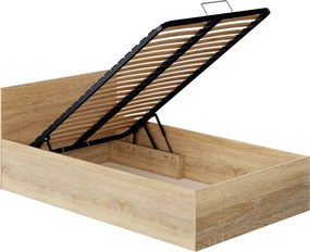 Ágy fém ráccsal és tárolóhellyel, 120x200, sonoma tölgy, DOLI