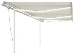 krémszínű kézzel kihúzható LED-es napellenző 6x3 m