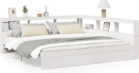 vidaXL fehér tömör fenyőfa könyvespolcos ágy matrac nélkül 180x200 cm