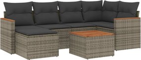 vidaXL 7 részes szürke polyrattan kerti ülőgarnitúra párnákkal