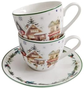 Karácsonyi porcelán eszpresszó kávés csésze 2 személyes Christmas Village