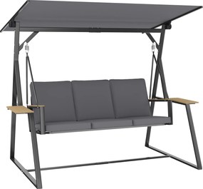 Outsunny 3 személyes kerti hinta állítható UPF50+ napellenzővel, 2 oldaltálcával, párnákkal és fémsvázzal — erkélyre, teraszra — 360 kg, 222 x 131 x 1