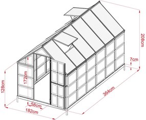 CRAFTFIELD Kerti polikarbonát üvegház 3.64 m + ajándék talapzat az üvegházhoz INGYEN