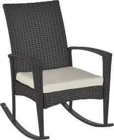Outsunny Hinta Szék, Ringató Karosszék Kerti Szék Párnával, Polyrattan+Fém, Barna+Krém, 66 x 88 x 98 cm | Aosom