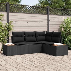 vidaXL Kerti Kanapé Szett párnával tárolóval 4 pcs Fekete Polyrattan