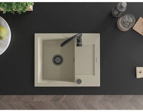 Mexen Enzo, gránit mosogató 576x465x174 mm, 1 kamrás, bézs, fekete szifonnal, 6506571005-69-B