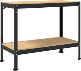 vidaXL Munkapad polcokkal Fekete 115 x 55 x 91 cm Mérnöki fa és fém