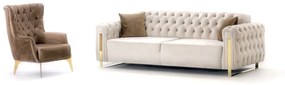DANA Gold chesterfield kanapé, elektromosan ágyazható, bézs bársony