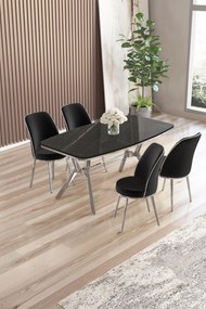 Lena étkezőgarnitúra, fekete márvány-króm, 160 cm – TR240CHR2876