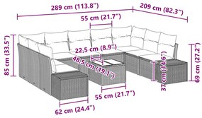 9 Részes Kerti Kanapészett Párnákkal Szürke Poli Rattan