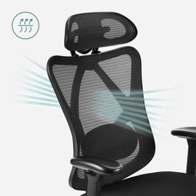 Irodai ergonomikus szék, állítható deréktámasszal és fejtámlával, fekete