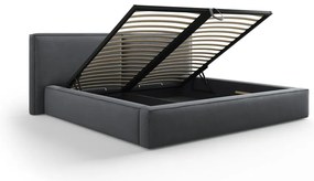 Sötétszürke kárpitozott franciaágy tárolóhellyel, ágyráccsal 180x200 cm Arendal – Cosmopolitan Design