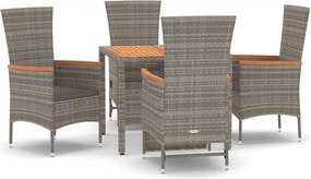 vidaXL 5 részes szürke polyrattan kerti étkezőgarnitúra párnával