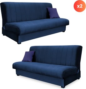 2 db-os szett, ágyazható kanapé sötétkék színben, velúr kárpittal SIGMA