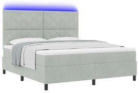 Box Spring Ágy Mattal &amp; LED Fény Szürke 180x200 cm Bársony