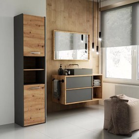 Aldabra S40 fürdőszoba szekrény, 40x170x30 cm, antracit-tölgy