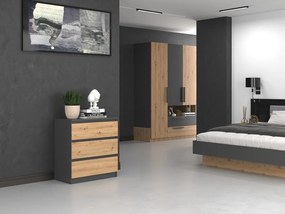 Riano MIX M3 fiókos szekrény, 70x75x40 cm, antracit-tölgy