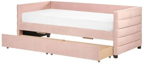 Rózsaszín bársony ágyneműtartós heverő 90 x 200 cm MARRAY Beliani