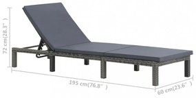 antracitszürke polyrattan napozóágy párnával