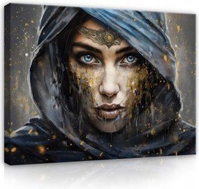 Vászonkép 80x60 Portré titokzatos nő kapucni kék szem arany