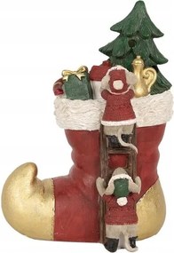 Piros karácsonyi dekoráció világító harisnya egérrel 14*10*19 cm